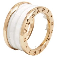 Bvlgari B.Zero1 White Ceramic 18k Rose Gold Band Ring Size 55