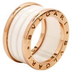 Bvlgari B.Zero1 White Ceramic 18k Rose Gold Band Ring Size 55