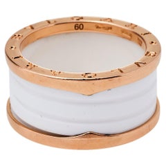 Bvlgari B.Zero1 White Ceramic 18K Rose Gold Four-Band Ring Size 60