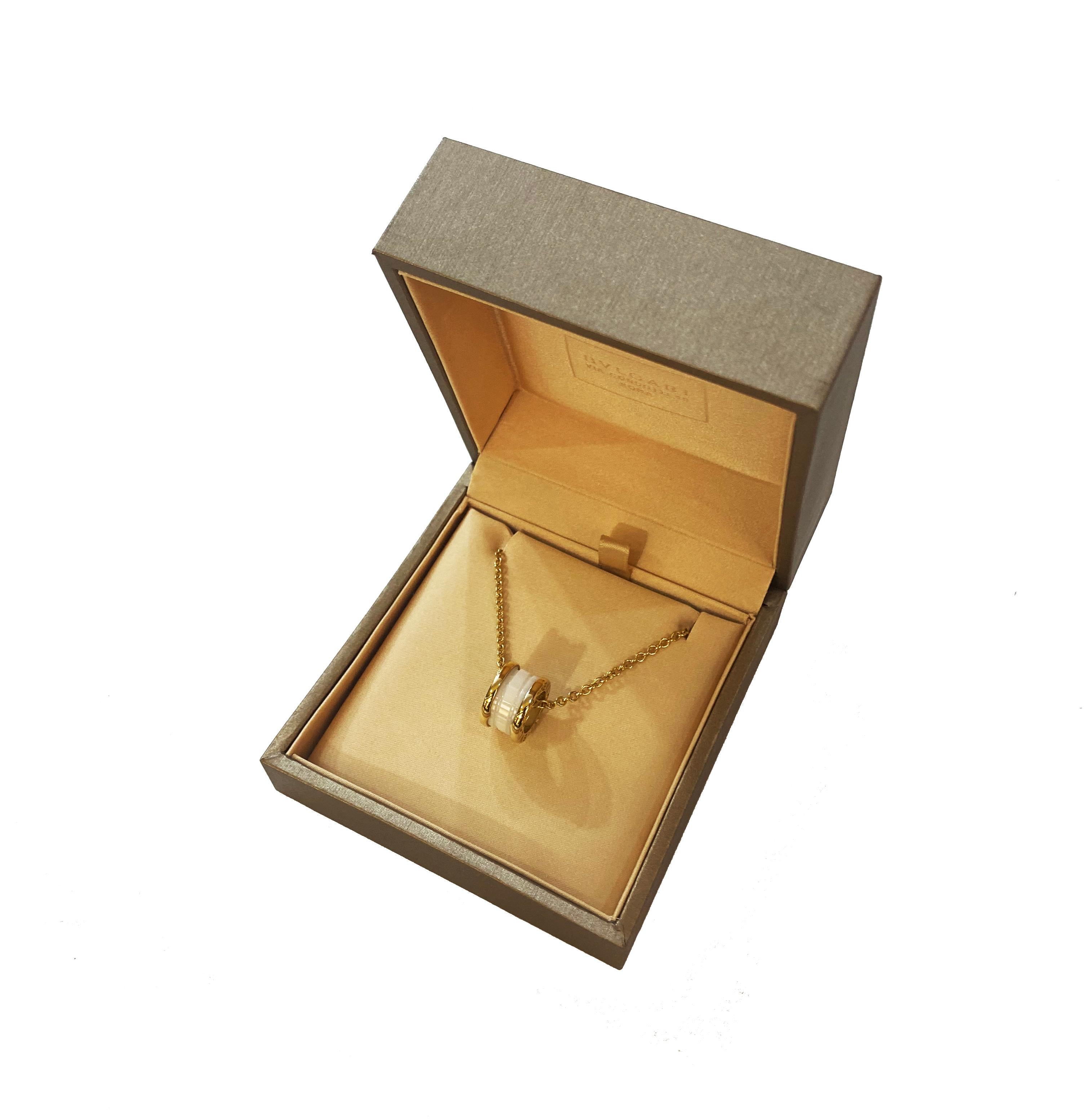 Bvlgari B.Zero1 White Ceramic 18k Rose Gold Pendant Necklace For Sale 2