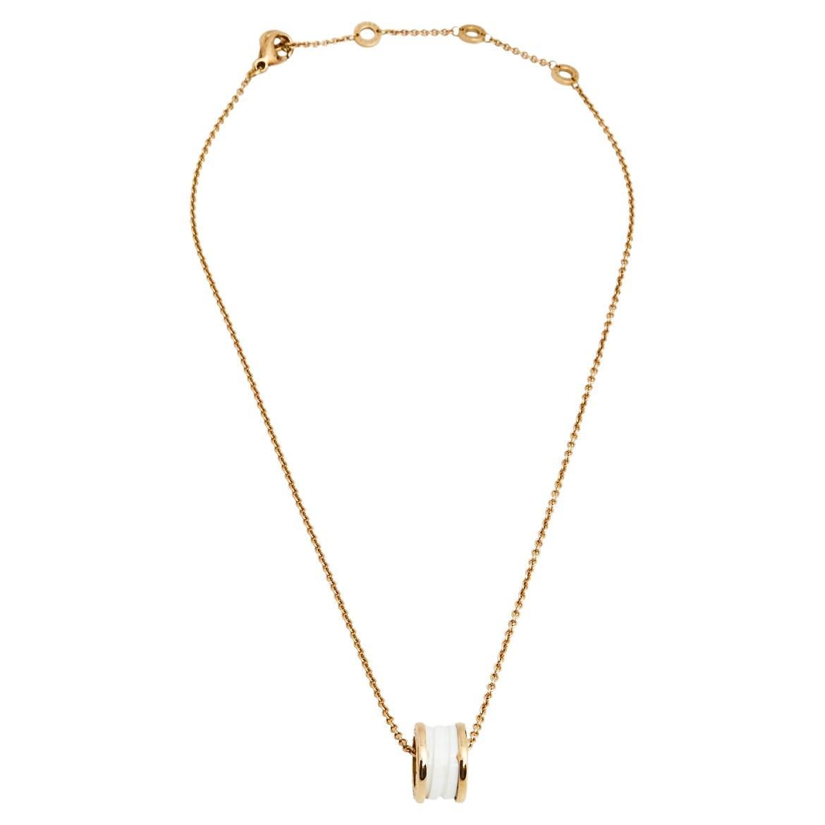 Bvlgari B.Zero1 White Ceramic 18k Rose Gold Pendant Necklace