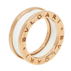 Bvlgari B.Zero1 White Ceramic 18K Rose Gold Two Band Ring Size 51
