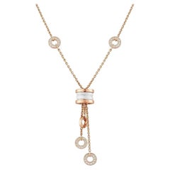 BVLGARI B.zero1 White Ceramic Diamond Tassel Necklace Rose Gold 18K