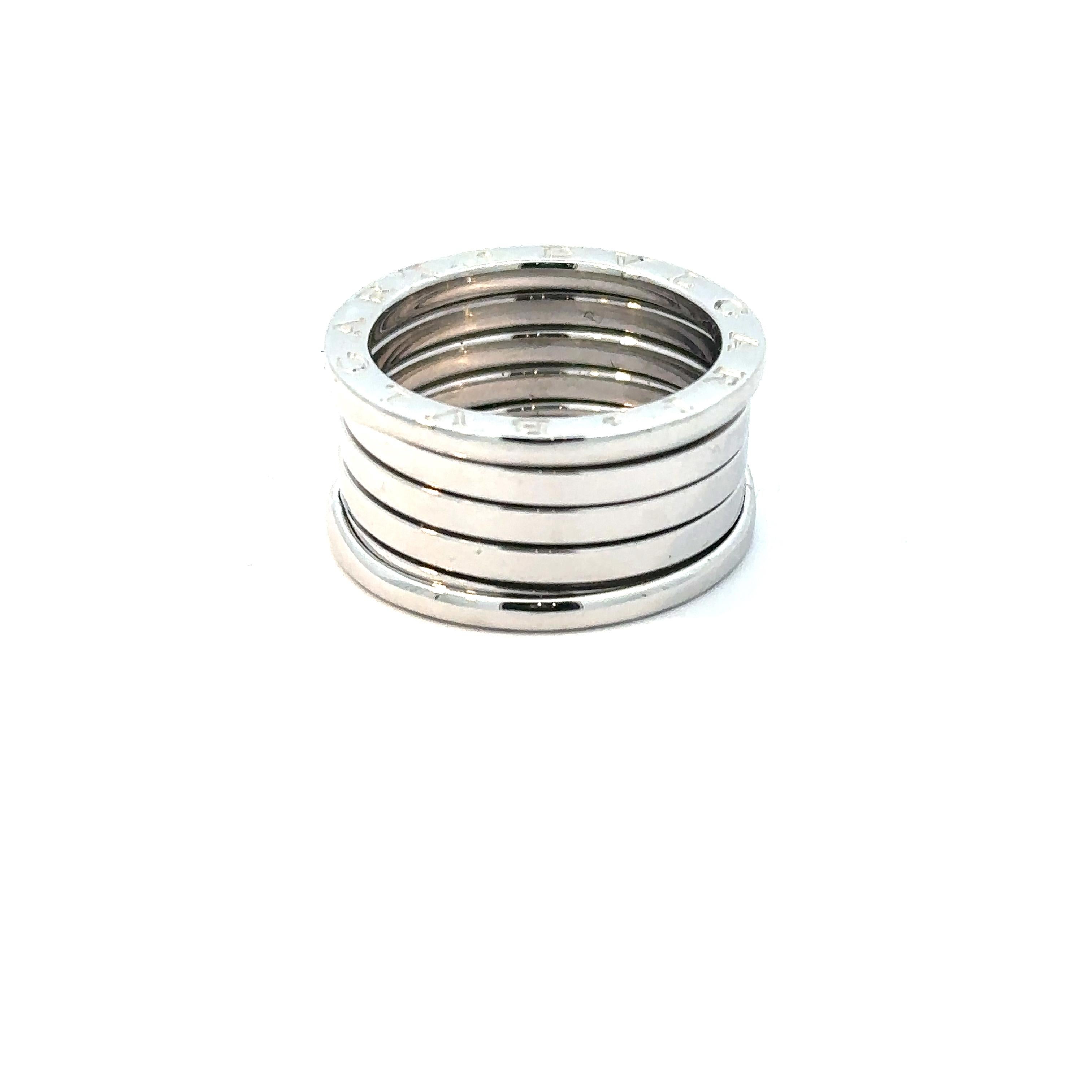 BVLGARI B.Zero1 White Gold 20th Anniversary 5 Bands Ring - Size 8 In Excellent Condition For Sale In New York, NY