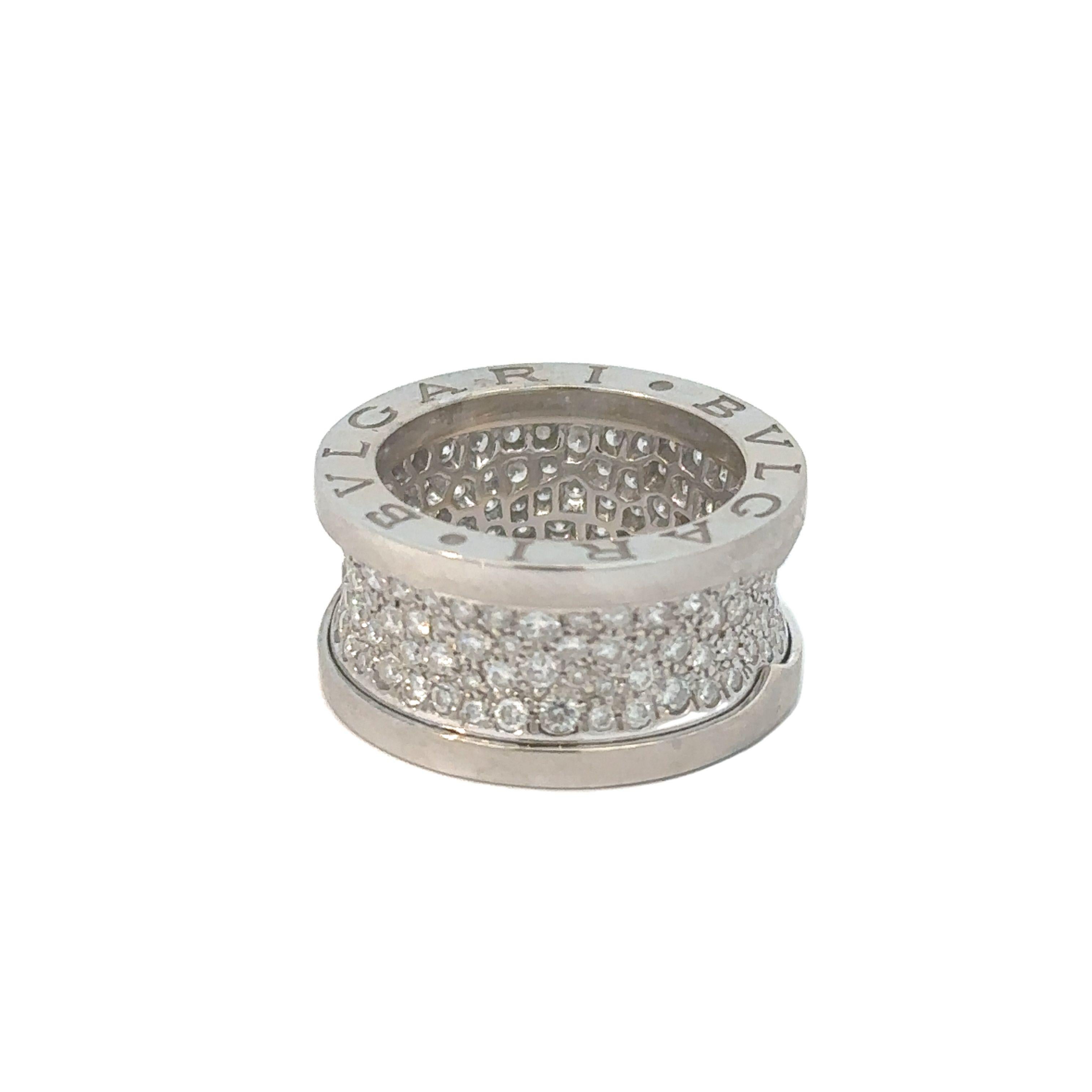 Round Cut BVLGARI B.zero1 White Gold Pave' Diamond Ring SIZE 6 For Sale