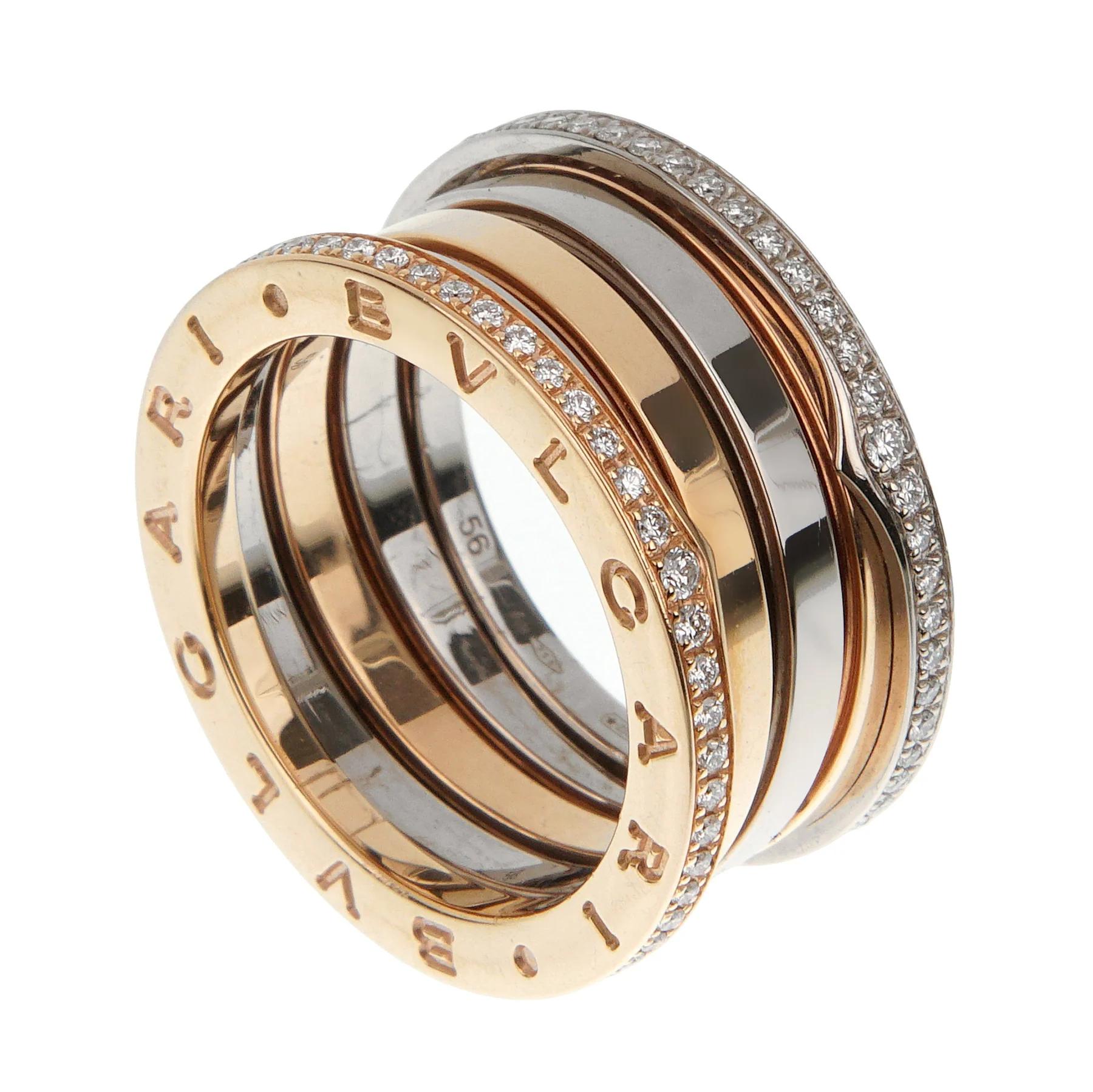 Round Cut Bvlgari B.zero1 White & Rose Gold Diamond Band Ring Sz 7 1/2
