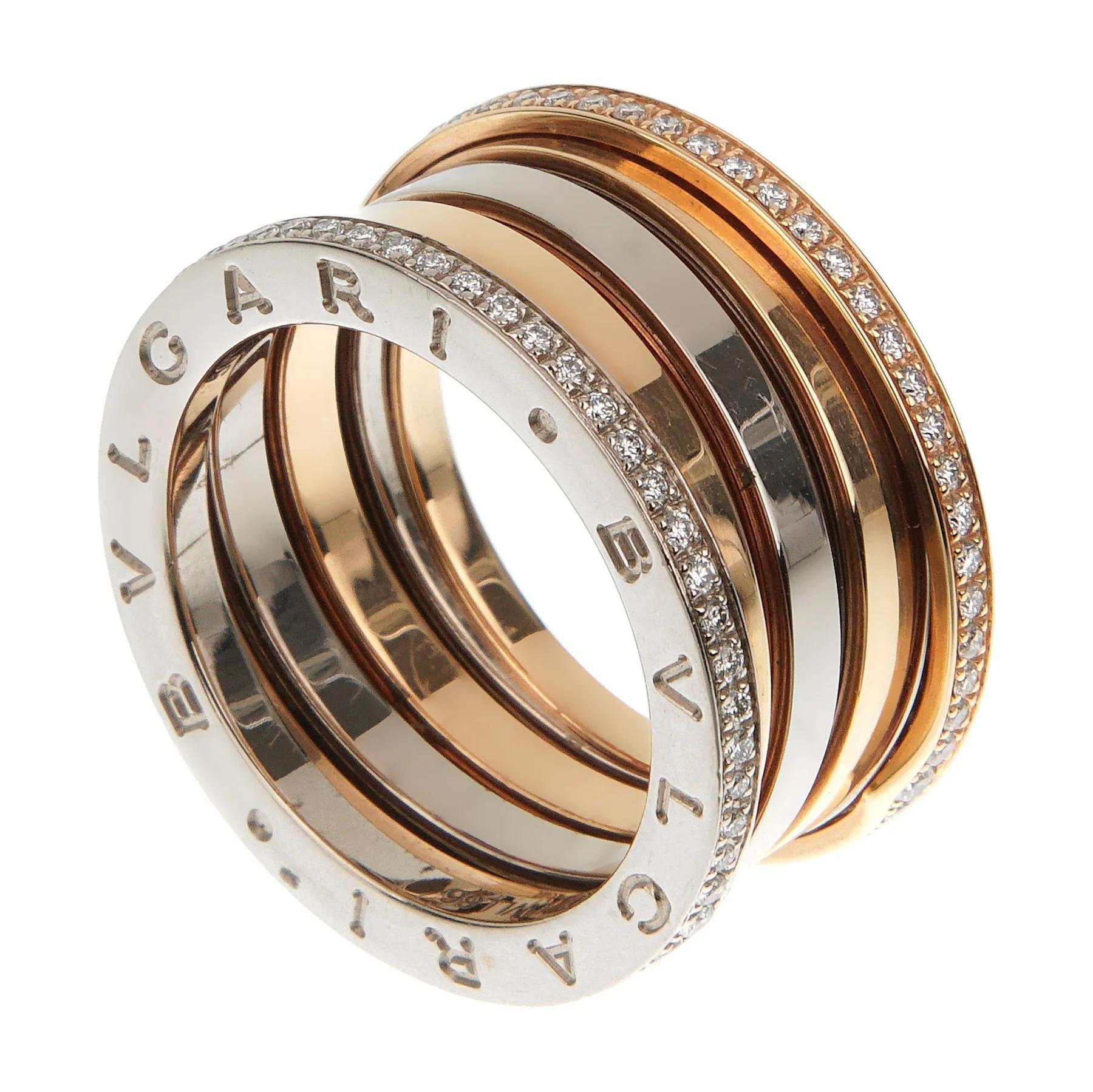 Bvlgari B.zero1 White & Rose Gold Diamond Band Ring Sz 7 1/2 In Excellent Condition In Feasterville, PA