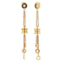 Bvlgari B.zero1 Ohrringe aus Gelbgold mit Diamanten und mehreren Logos an der Kette