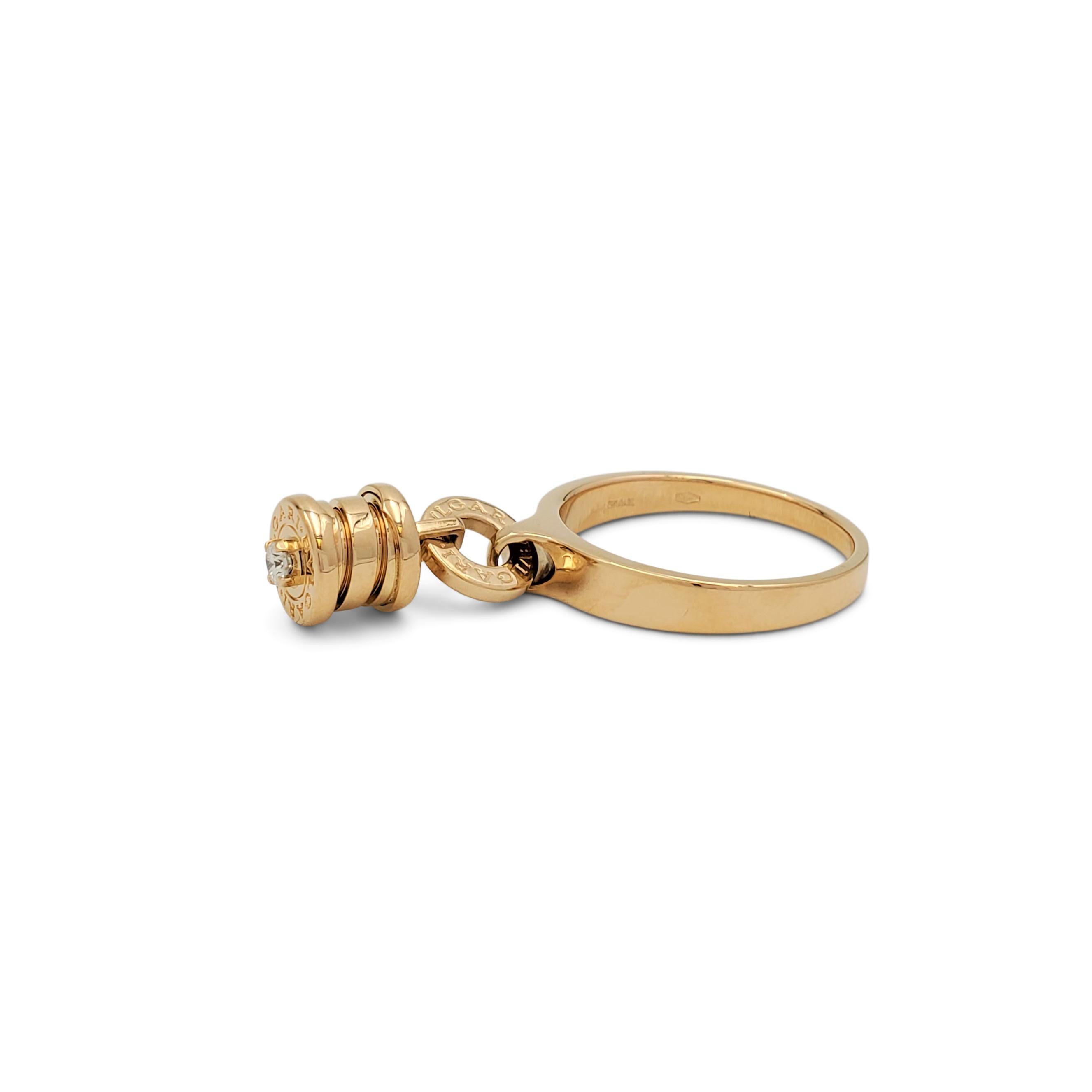 Bvlgari 'B.zero1' Yellow Gold Single Diamond Charm Ring In Excellent Condition In New York, NY