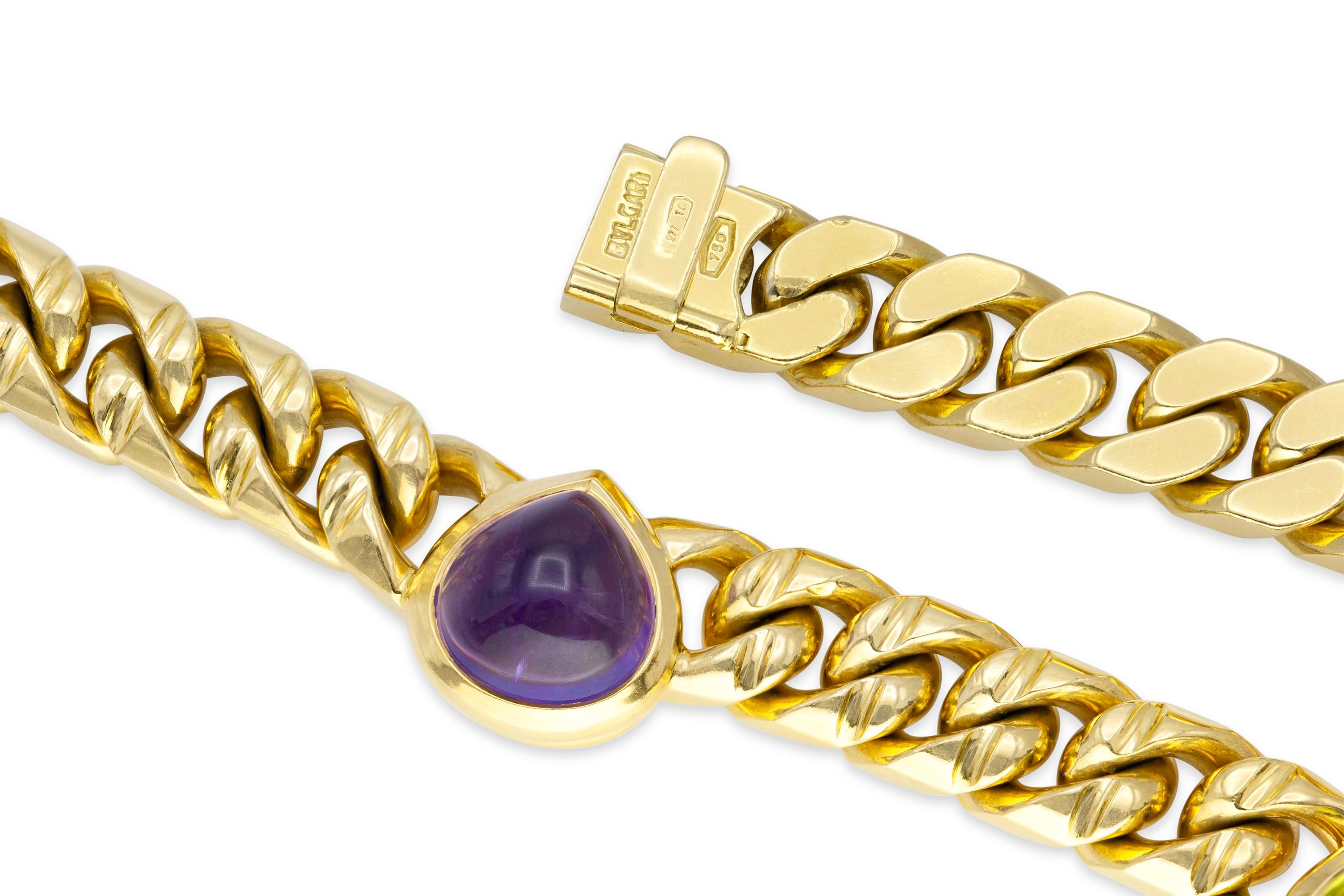 Bvlgari Cabochon Amethysts and Tourmalines Chain Necklace In Good Condition In New York, NY