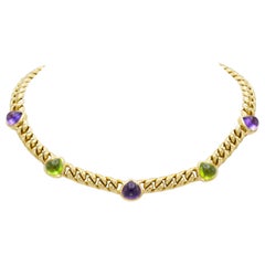 Bvlgari Cabochon Amethysts and Tourmalines Chain Necklace