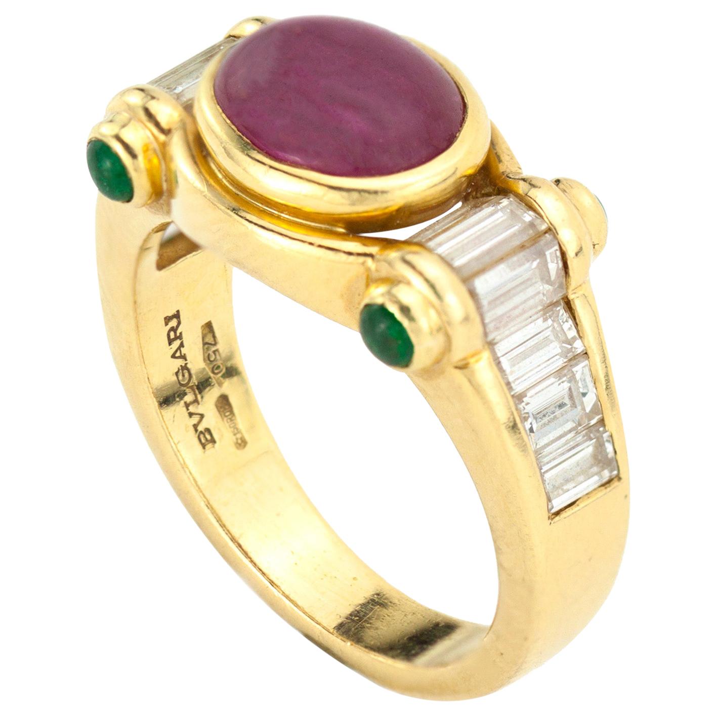 Bvlgari Cabochon Burma Ruby and Diamond Ring, 1970s
