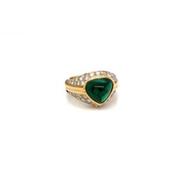 Bvlgari Cabochon Certified Emerald and Diamond “Trombino” Ring, Rome, 1970s