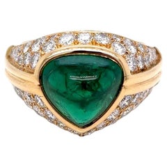 Bvlgari Cabochon Certified Emerald and Diamond “Trombino” Ring, Rome, 1970s