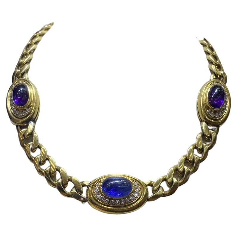 Bvlgari Cabochon Multi Stone Diamond Vintage Necklace For Sale