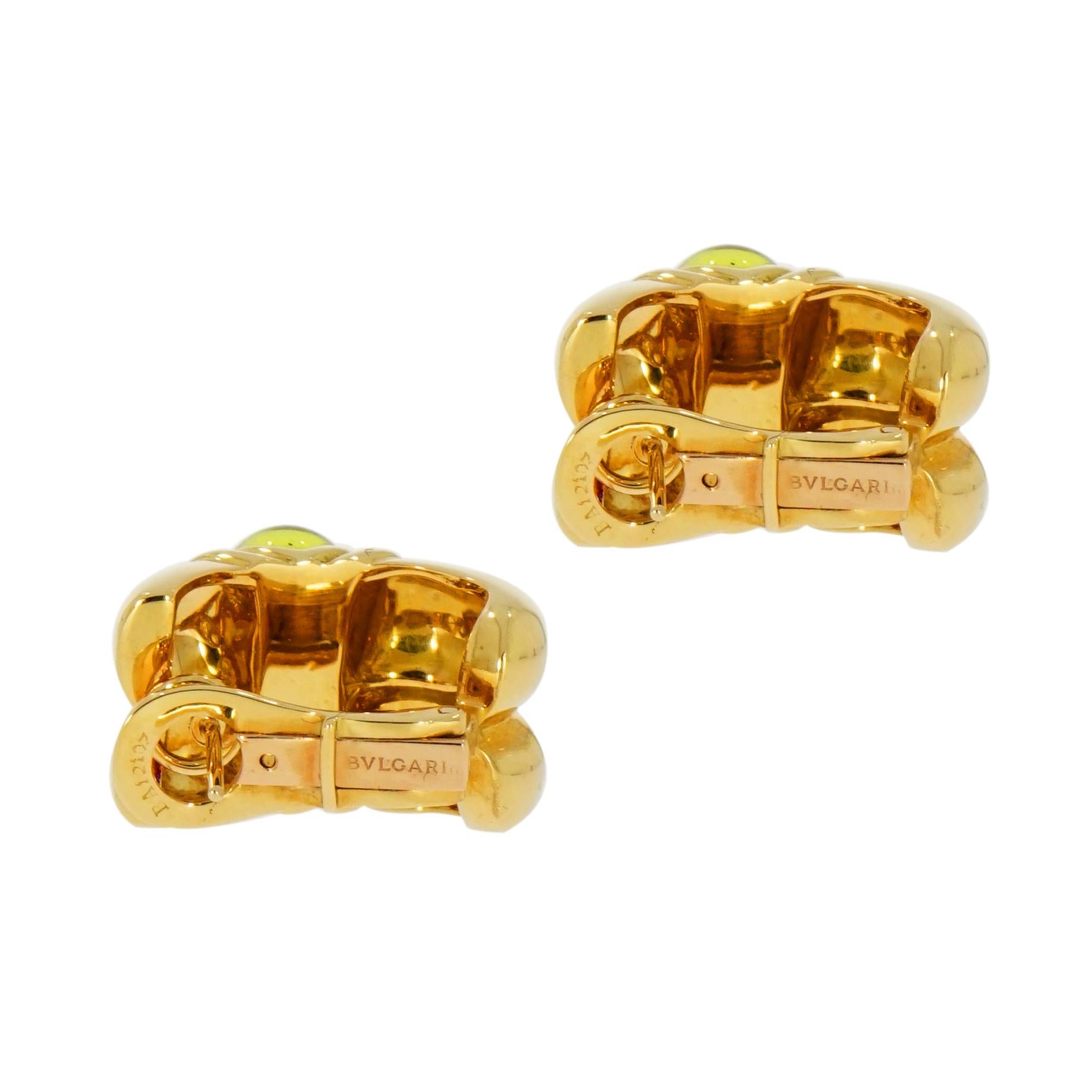 Bvlgari Cabochon Tourmaline Yellow Gold Earrings (Moderne)
