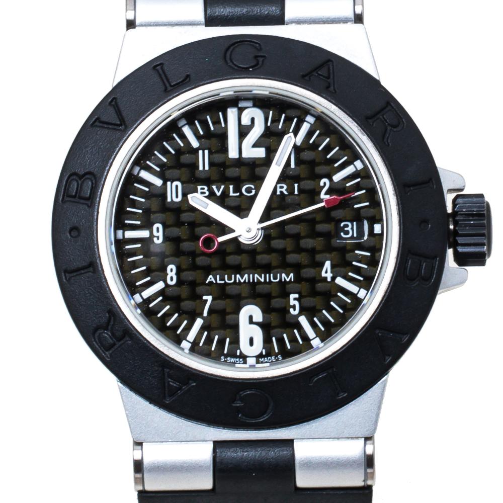 Contemporary Bvlgari Carbon Fiber Aluminum and Black Rubber Diagono Women's Wristwatch 29 mm