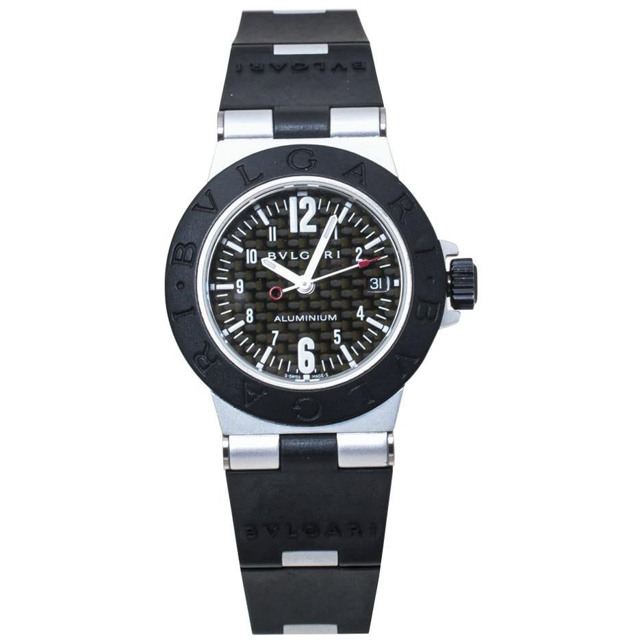 Bvlgari Carbon Fiber Aluminum and Black Rubber Diagono Women's Wristwatch 29 mm