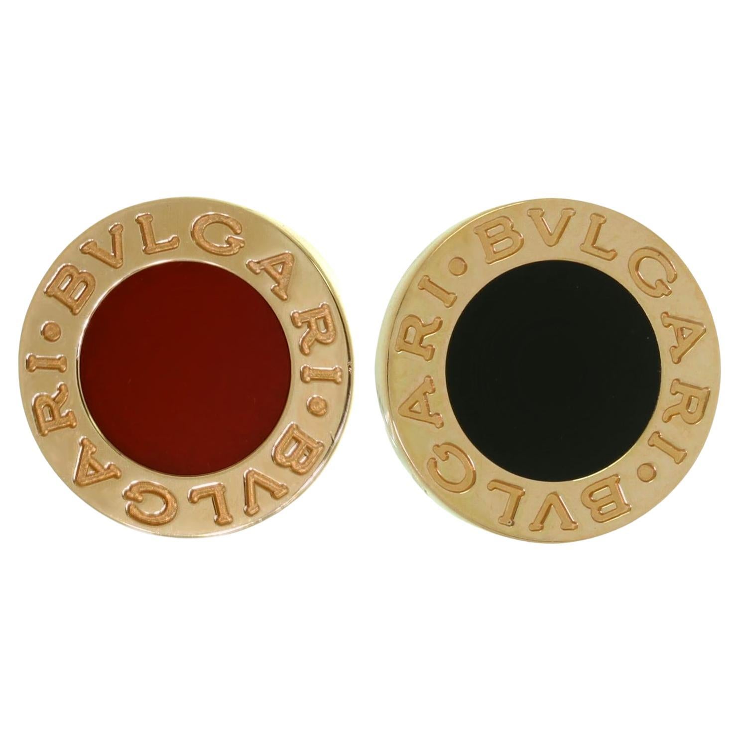 BVLGARI Carnelian Onyx 18k Rose Gold Earrings Papers For Sale