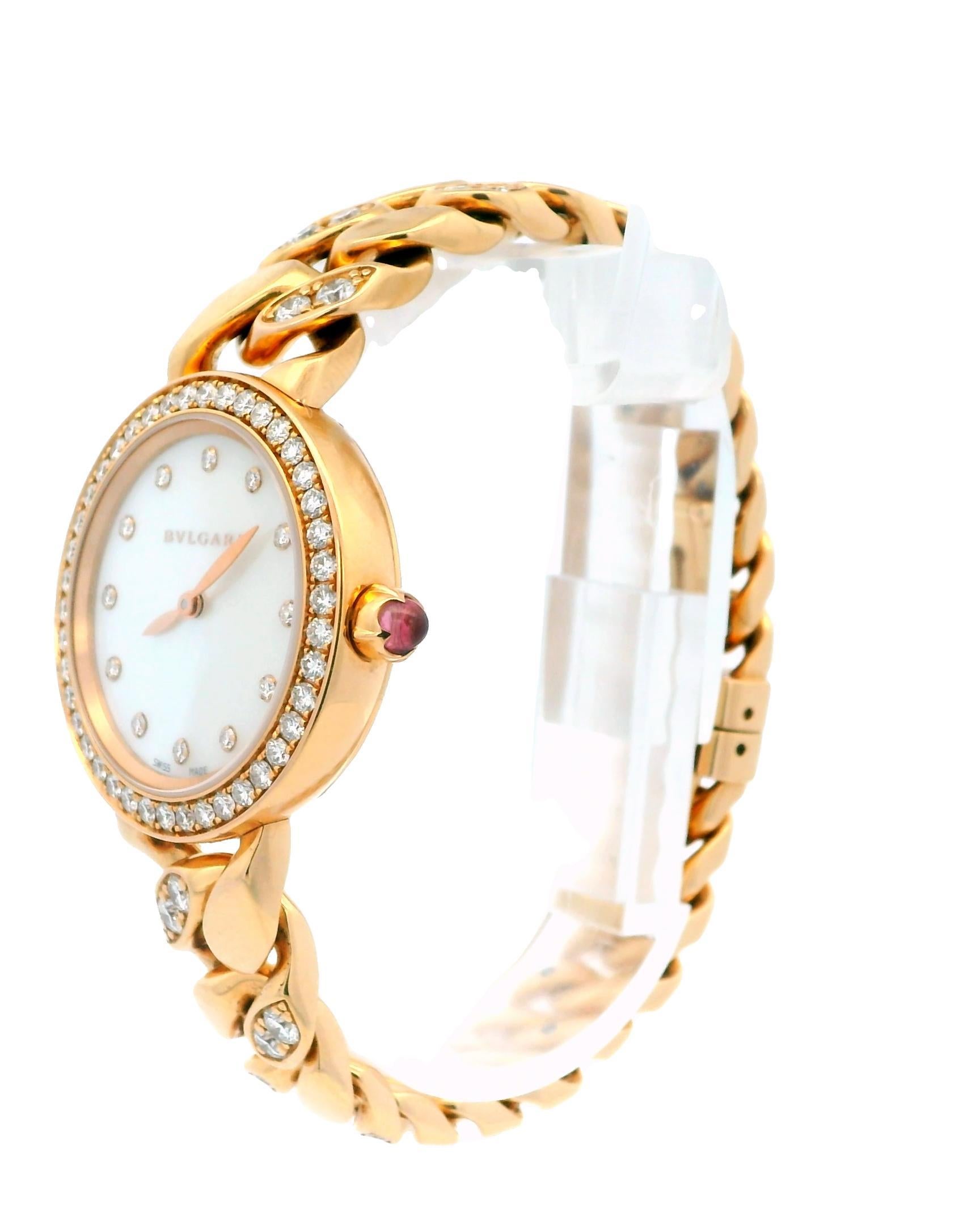 Bvlgari Catene Bracelet avec cadran MOP en diamants et diamants partiels avec papiers Excellent état - En vente à Great Neck Plaza, NY