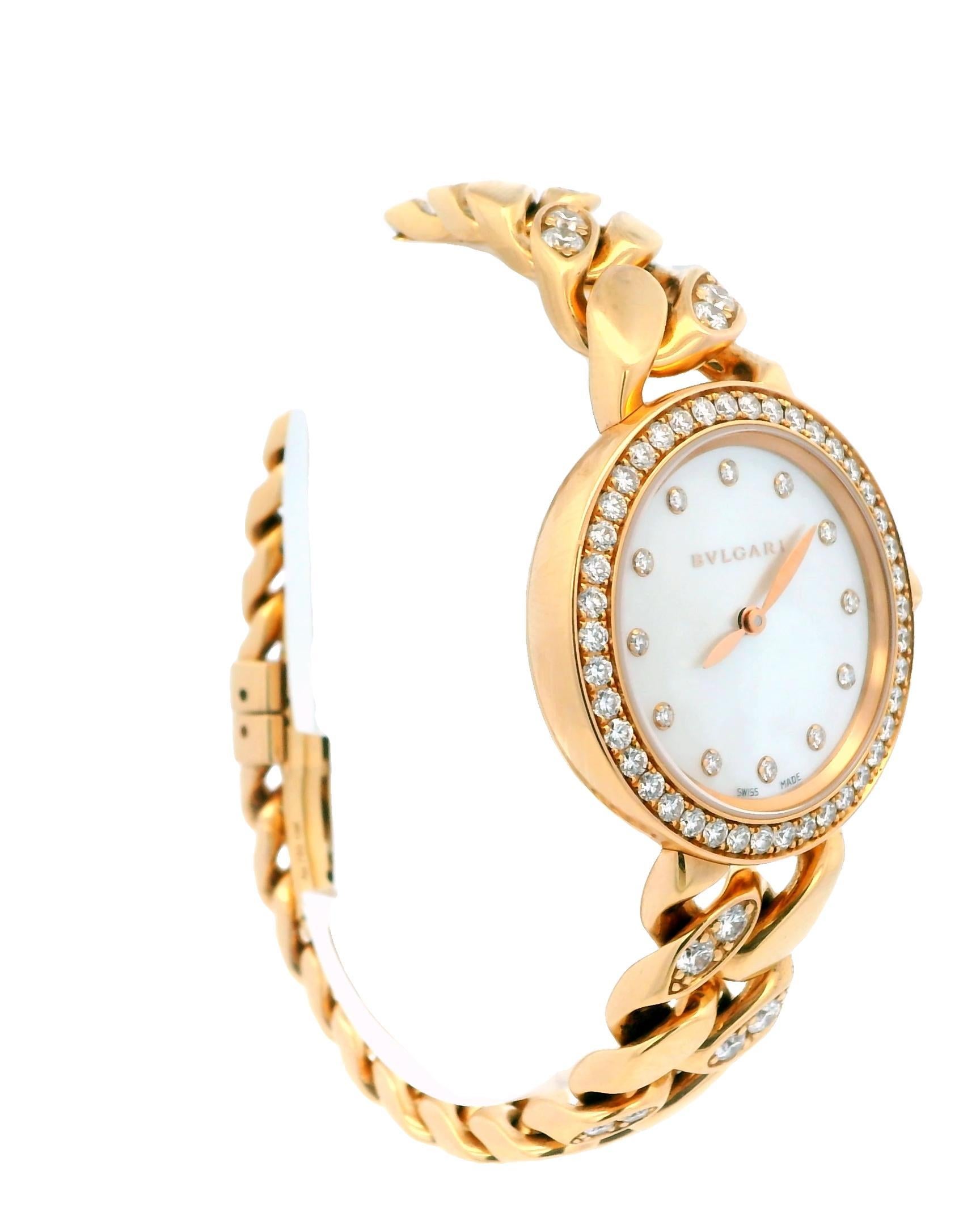 Bvlgari Catene Bracelet avec cadran MOP en diamants et diamants partiels avec papiers Unisexe en vente