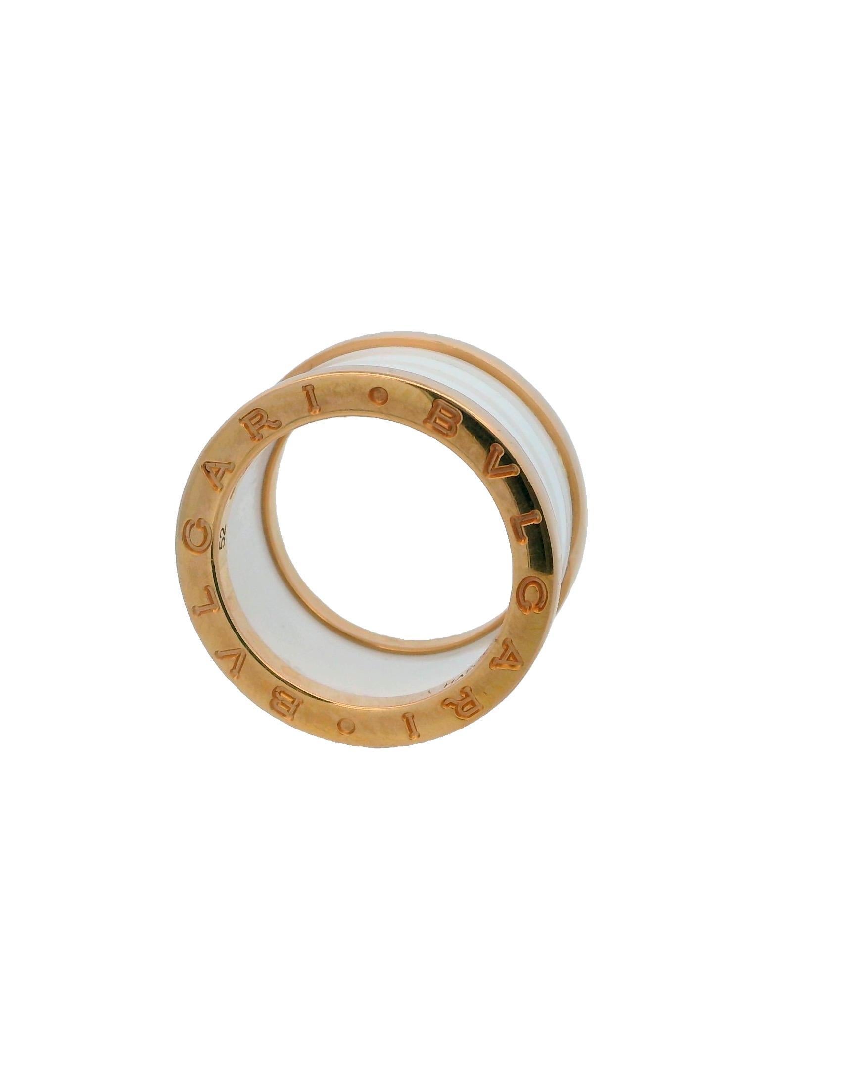 Bvlgari Ceramic & 18K Rose Gold Size 52 Ring In Good Condition For Sale In Great Neck Plaza, NY