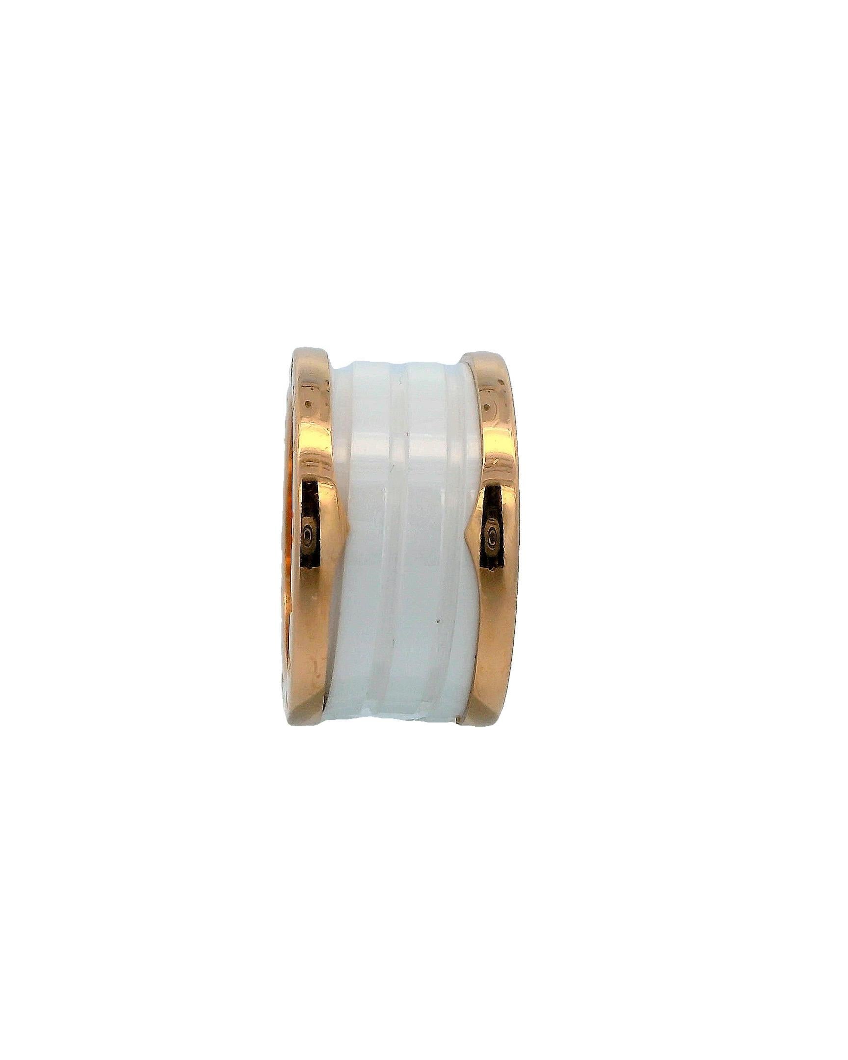 Women's or Men's Bvlgari Ceramic & 18K Rose Gold Size 52 Ring For Sale