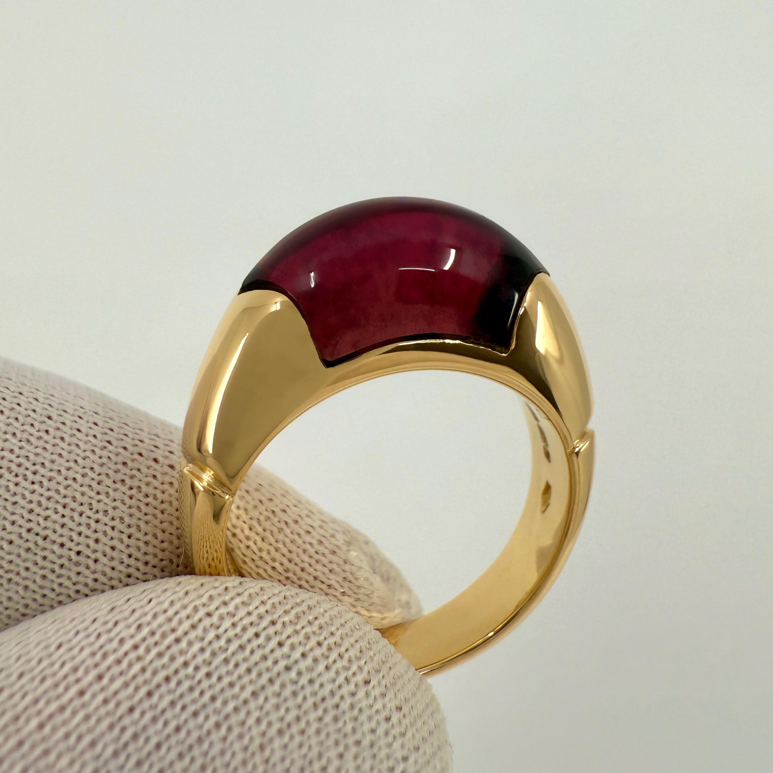 Cabochon Bvlgari Certica Tronchetto 18k Yellow Gold Rubellite Pink Purple Tourmaline Ring For Sale