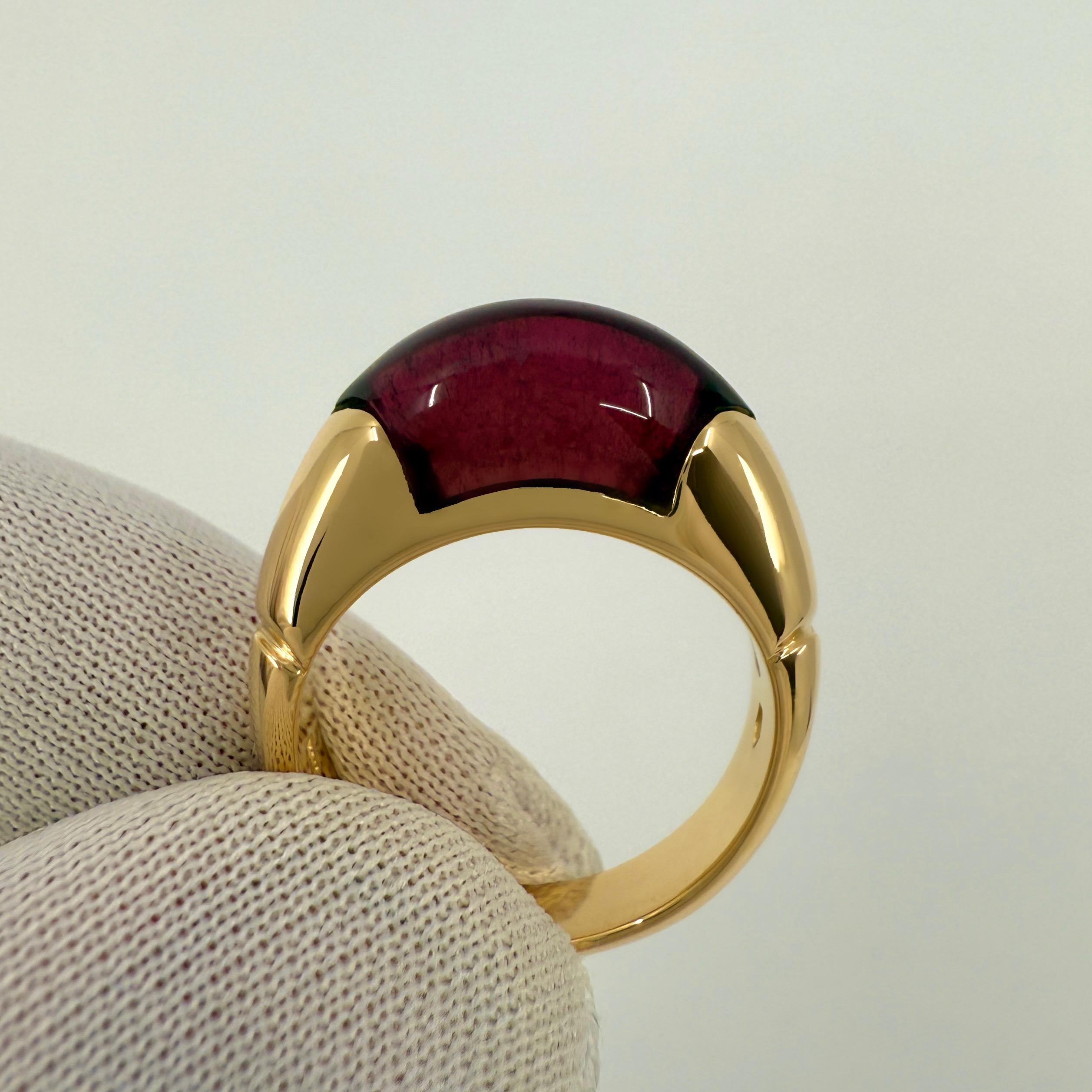 Women's or Men's Bvlgari Certica Tronchetto 18k Yellow Gold Rubellite Pink Purple Tourmaline Ring For Sale