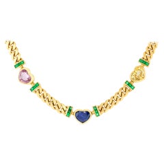 Bvlgari GIA Certified Burma Sapphire Hearts Chain Necklace