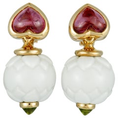 Bvlgari Chandra 18 Karat Yellow Gold Tourmaline and Ceramic Clip-On Earrings