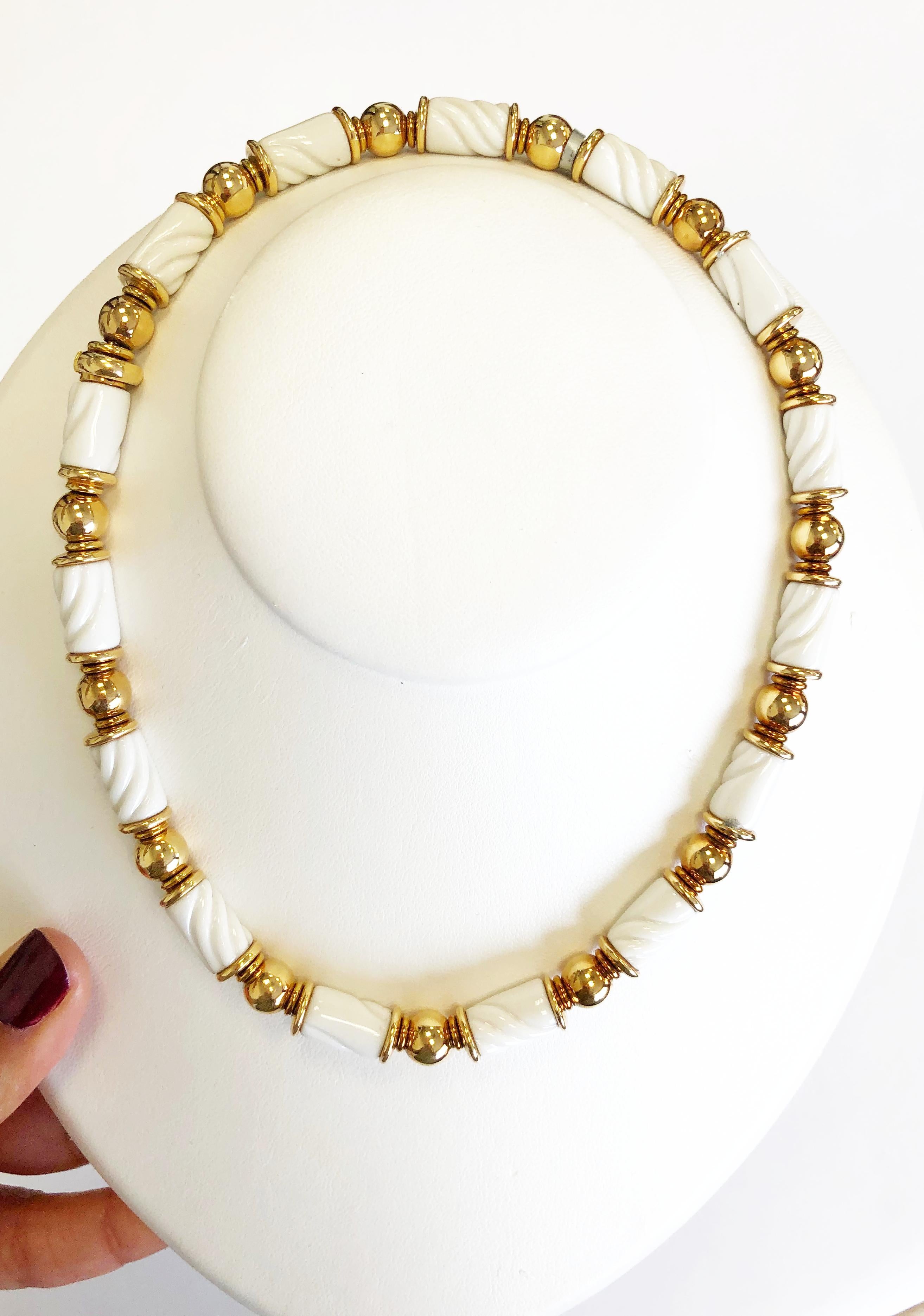 Bvlgari Chandra Carved White Porcelain Necklace in 18 Karat Yellow Gold 1