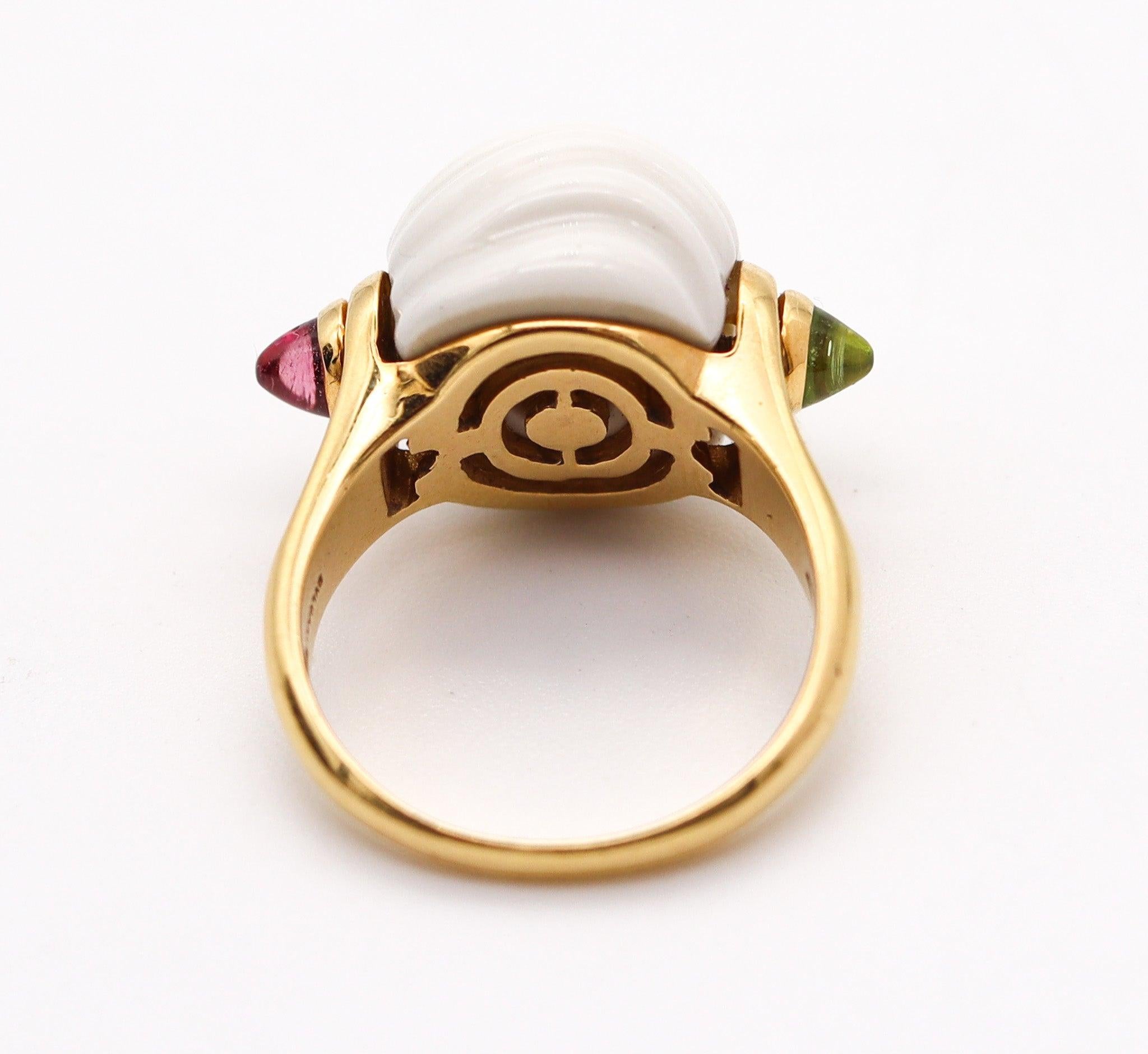 BVLGARI Chandra Cocktail Ring In 18Kt Yellow Gold With Two Tourmalines In Excellent Condition In Miami, FL