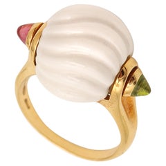 BVLGARI Chandra Cocktail Ring In 18Kt Yellow Gold With Two Tourmalines