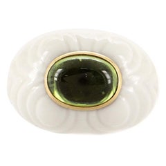 Bvlgari Chandra Cocktail Ring Porcelain with 18K Yellow Gold and Tourmali