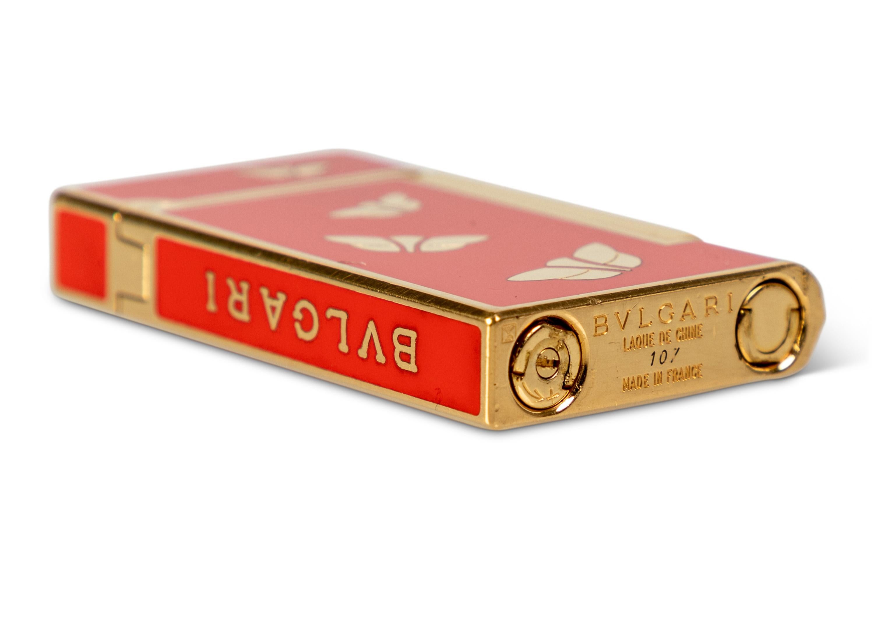 Women's or Men's Bvlgari Chinoiserie Red Lacquer Gold Butterfly Lighter, 1970s
