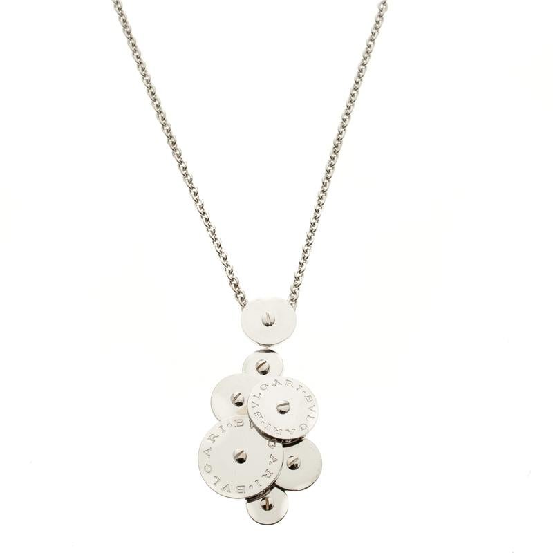 Bvlgari Cicladi 18k White Gold Rotating Disc Pendant Chain Necklace