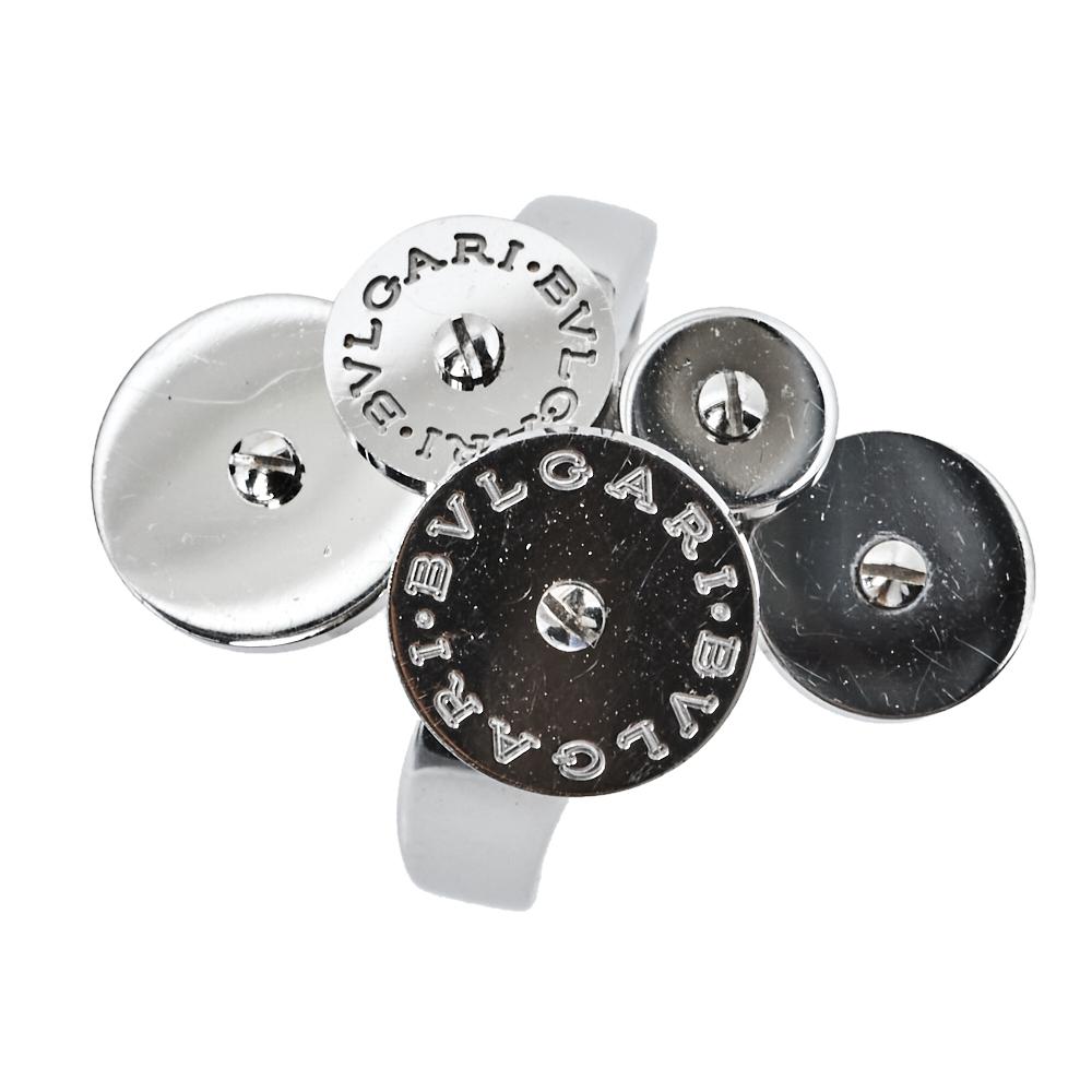 Contemporary Bvlgari Cicladi Cluster Disc 18K White Gold Cocktail Ring Size 52