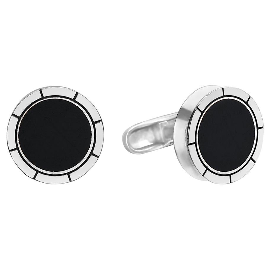 Bvlgari Circle Black Onyx and Sterling Silver Cufflinks