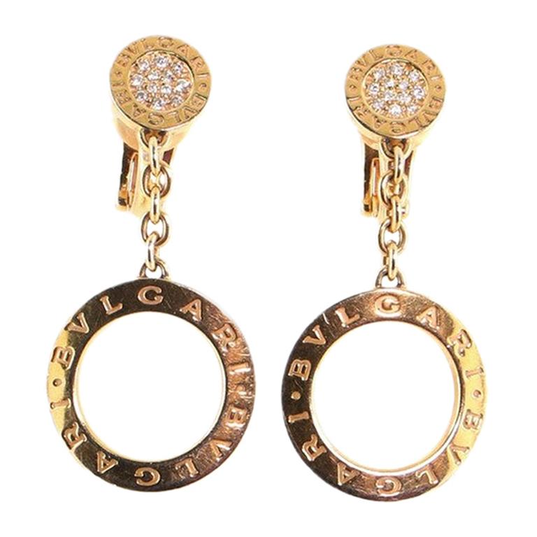 Bvlgari Circle Drop Earring Earrings 18 Karat Rose Gold with Pave Diamonds
