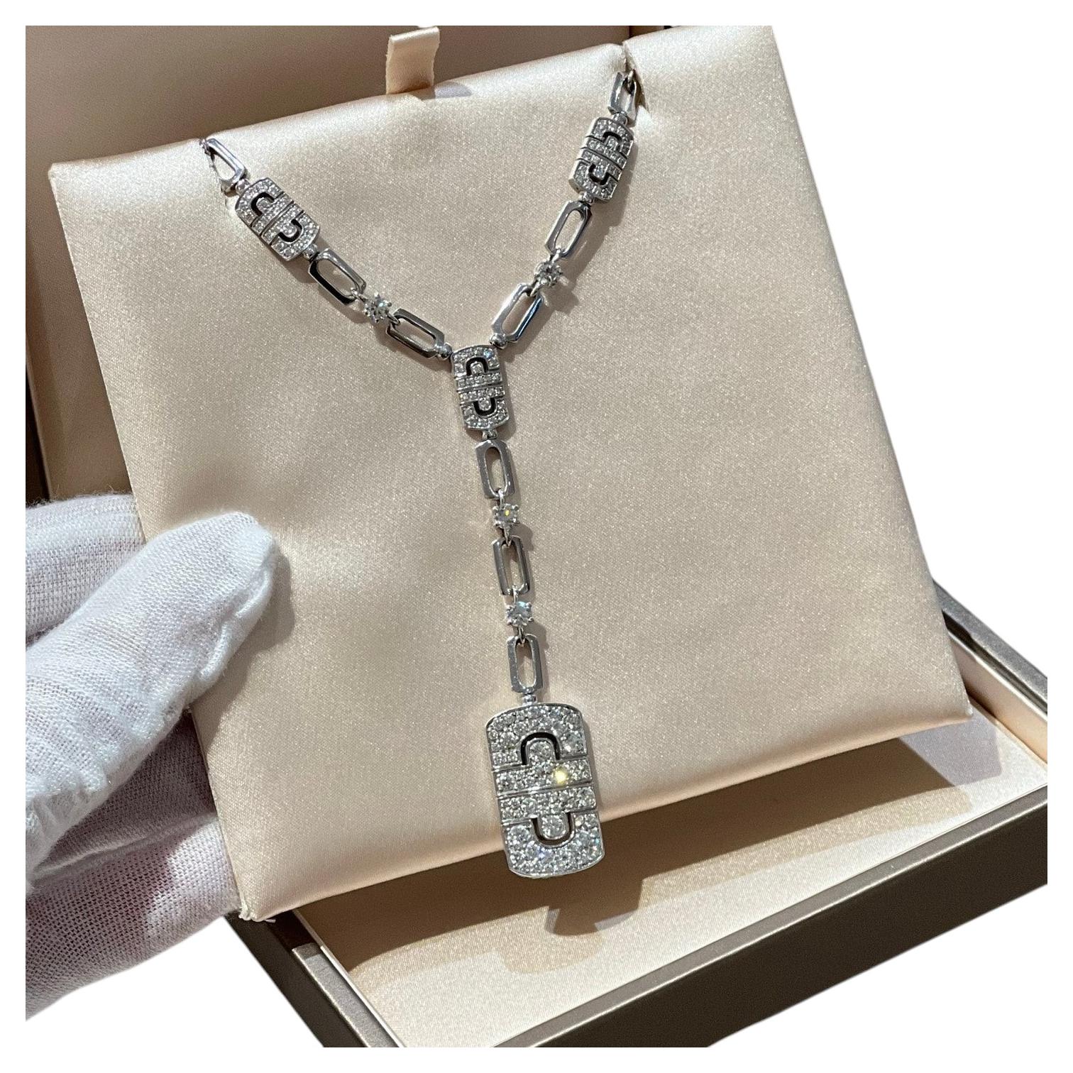 Bvlgari Classic Parentesi Full Diamond Paperclip Necklace, High Jewelry