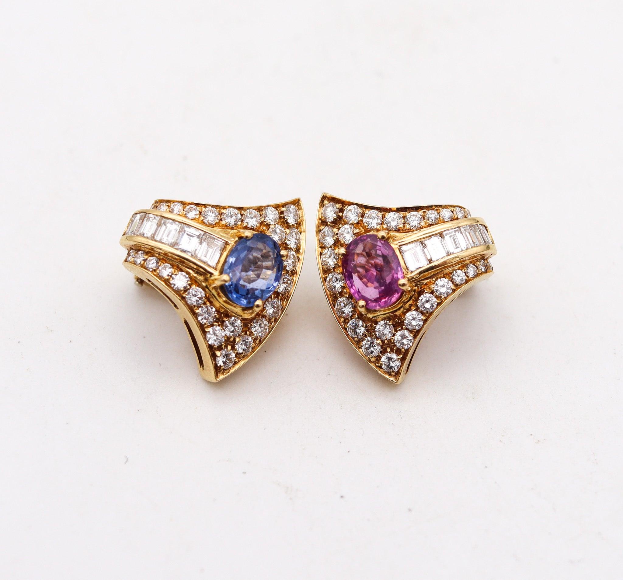 BVLGARI Clip On Earrings 18Kt Yellow Gold With 8.93 Ctw In Diamonds & Sapphires In Excellent Condition For Sale In Miami, FL