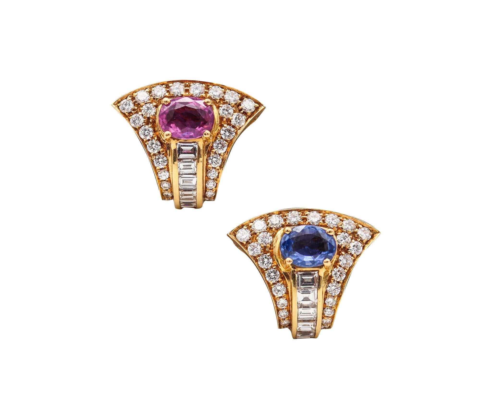 Women's BVLGARI Clip On Earrings 18Kt Yellow Gold With 8.93 Ctw In Diamonds & Sapphires For Sale