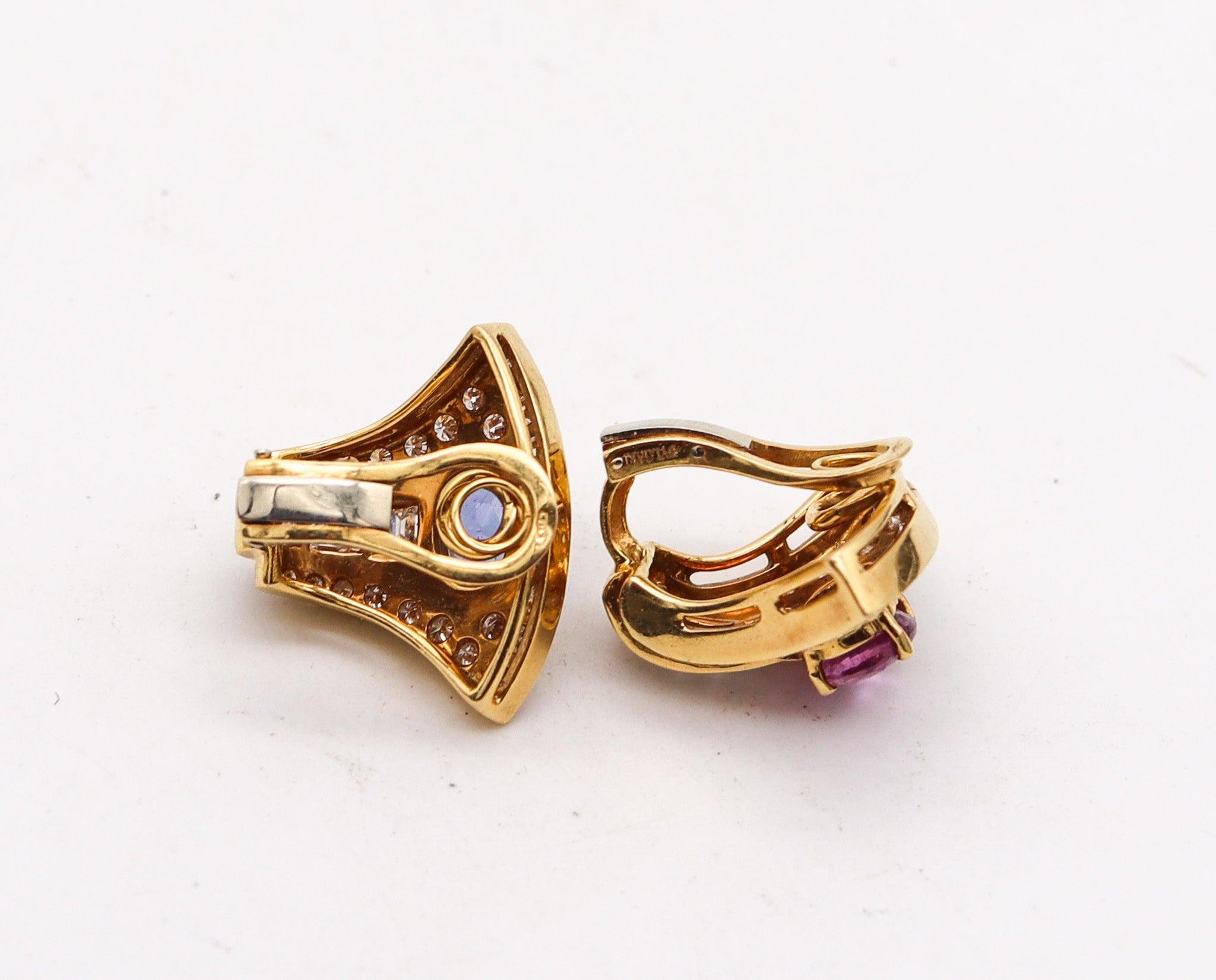 BVLGARI Clip On Earrings 18Kt Yellow Gold With 8.93 Ctw In Diamonds & Sapphires For Sale 1