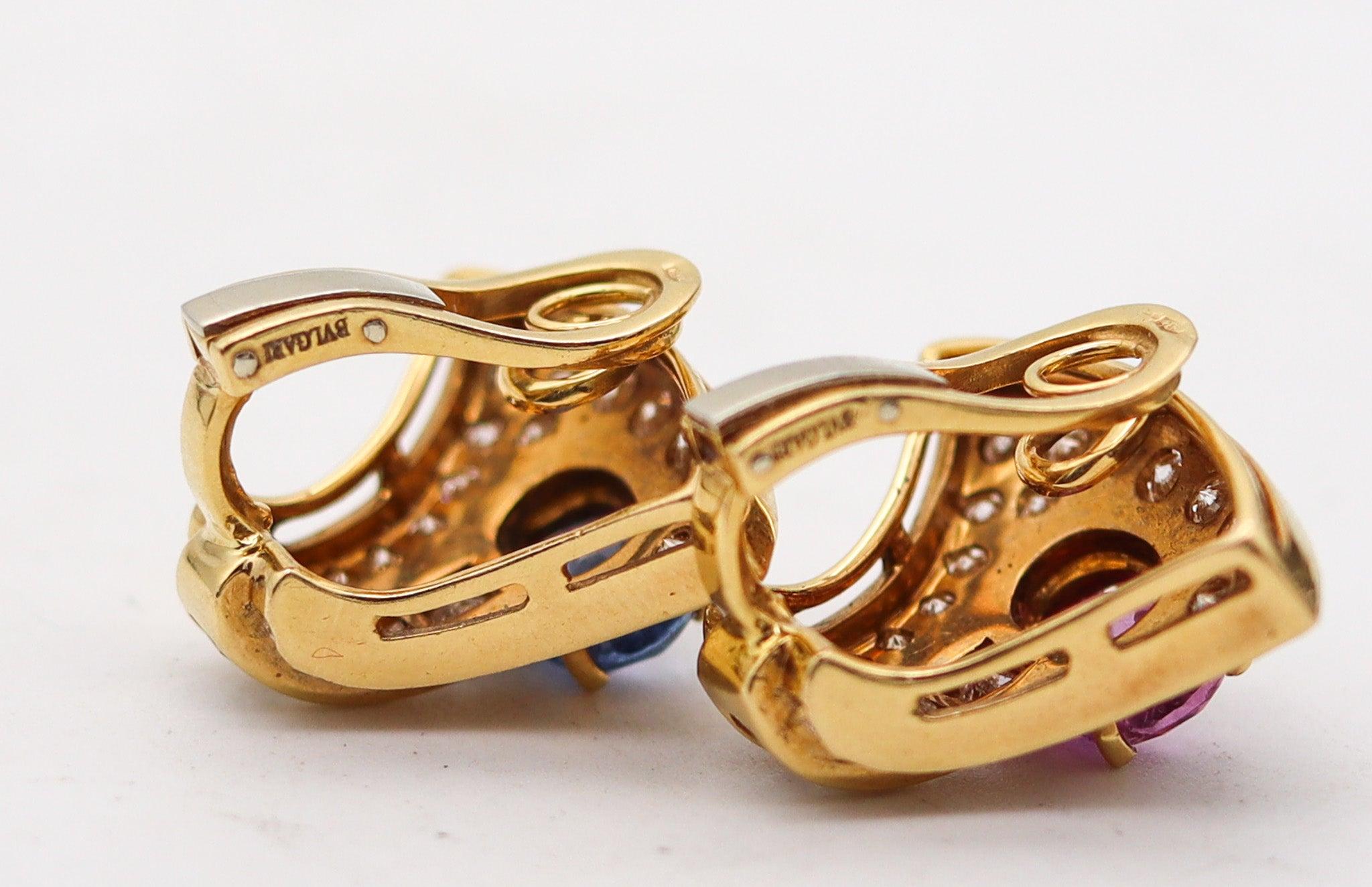 BVLGARI Clip On Earrings 18Kt Yellow Gold With 8.93 Ctw In Diamonds & Sapphires For Sale 2