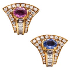 BVLGARI Clip On Earrings 18Kt Yellow Gold With 8.93 Ctw In Diamonds & Sapphires