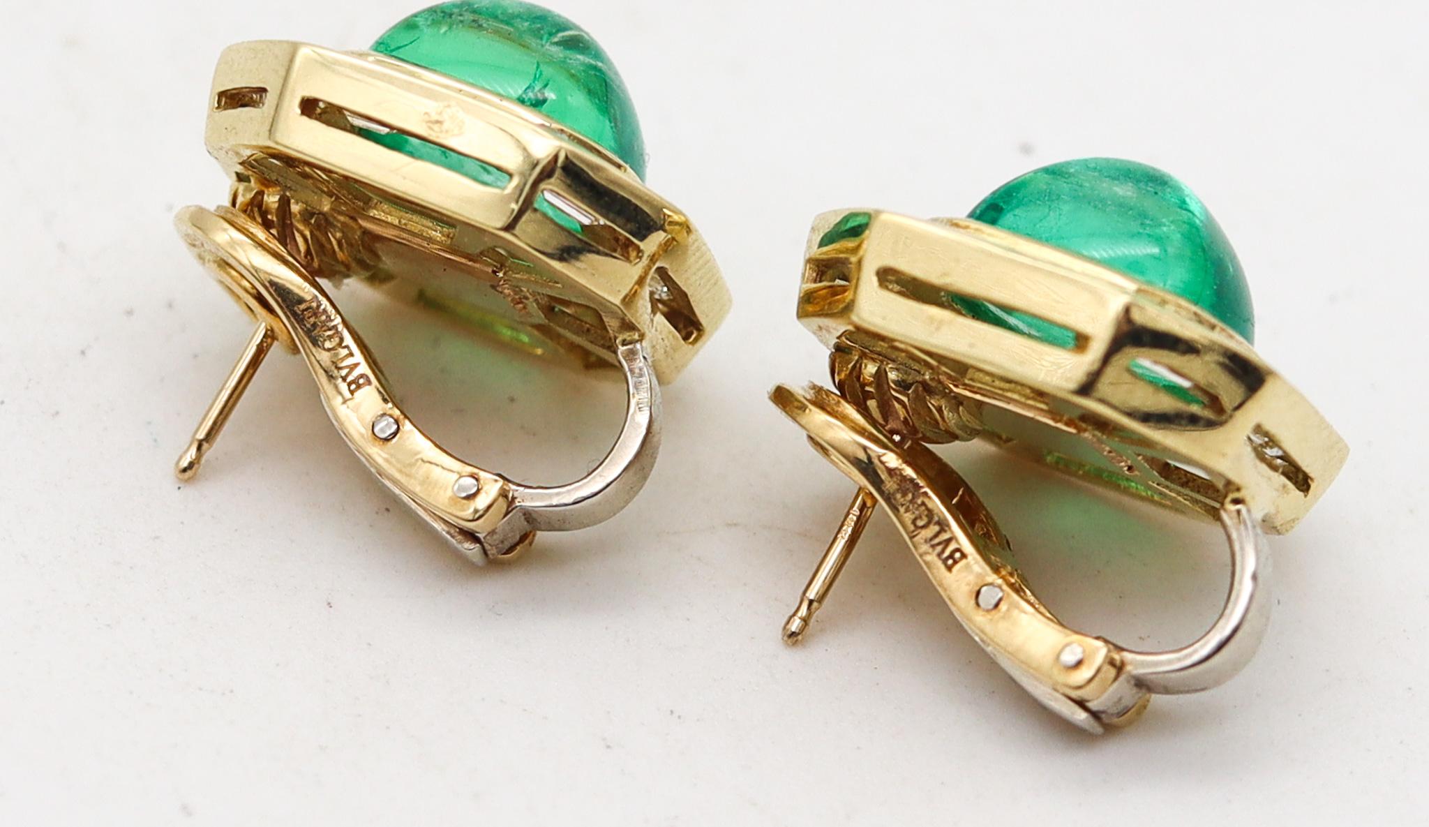 Modern Bvlgari Clip On Earrings In 18Kt Gold With 11.72 Ctw In Diamonds And Emeralds