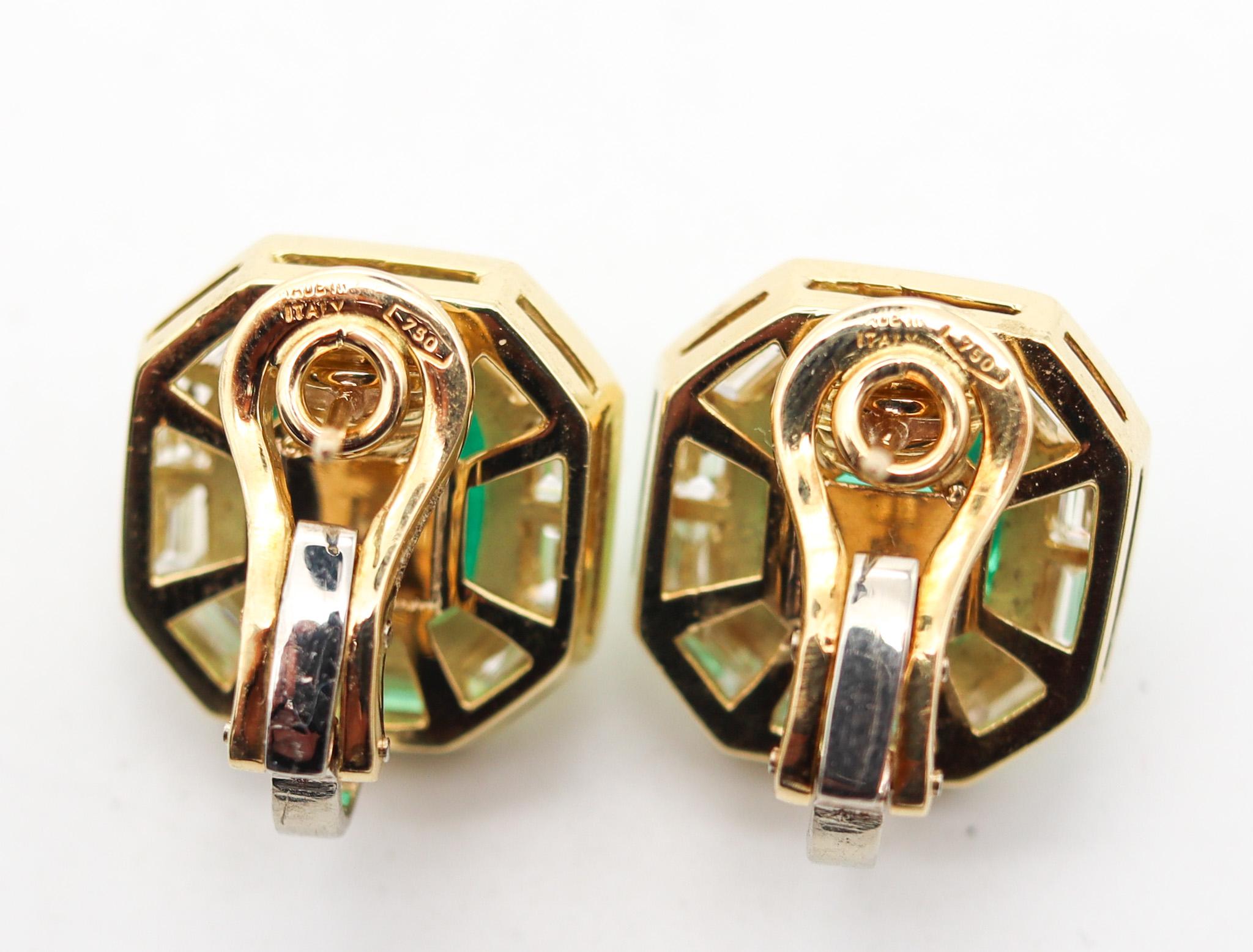 Emerald Cut Bvlgari Clip On Earrings In 18Kt Gold With 11.72 Ctw In Diamonds And Emeralds