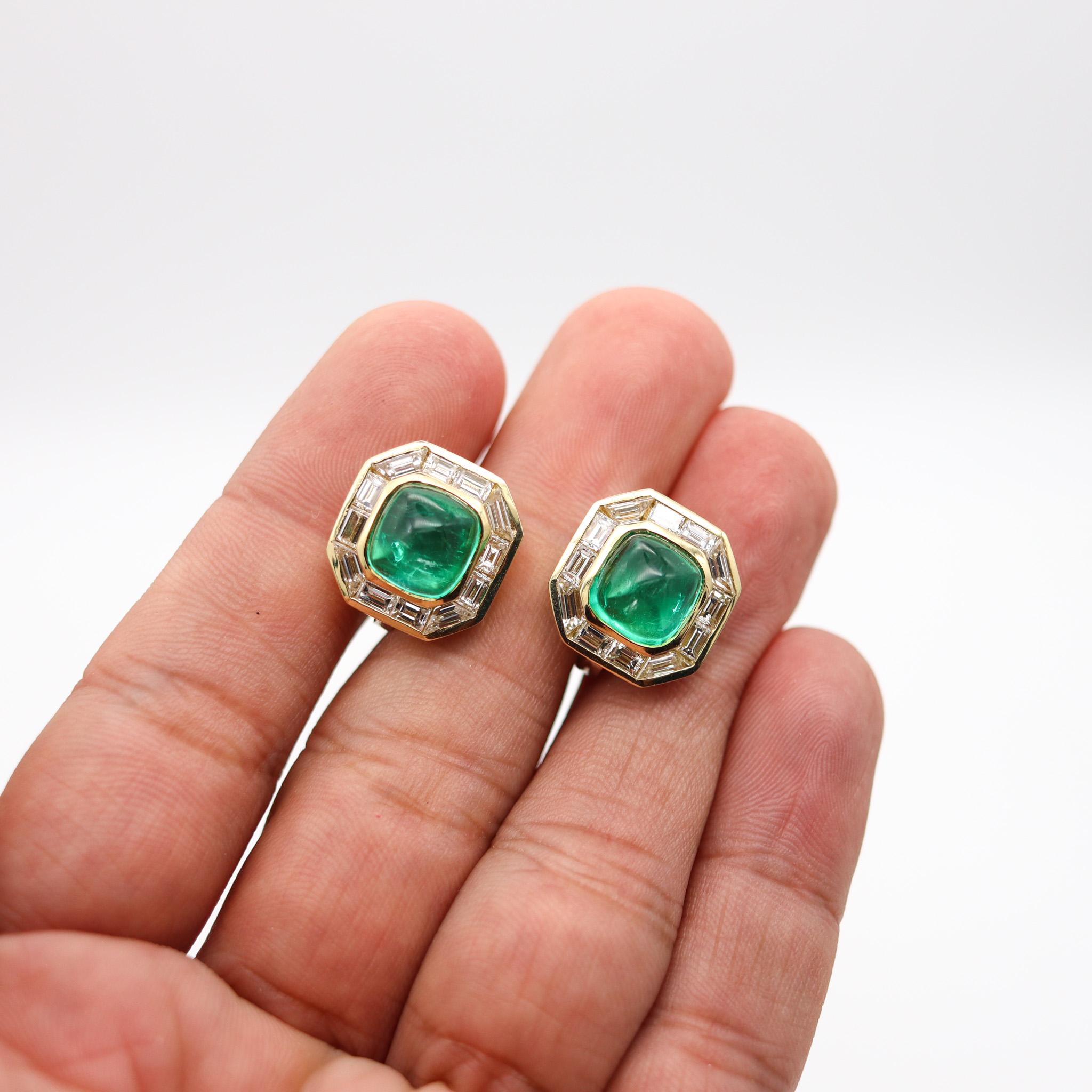 Bvlgari Clip On Earrings In 18Kt Gold With 11.72 Ctw In Diamonds And Emeralds In Excellent Condition For Sale In Miami, FL
