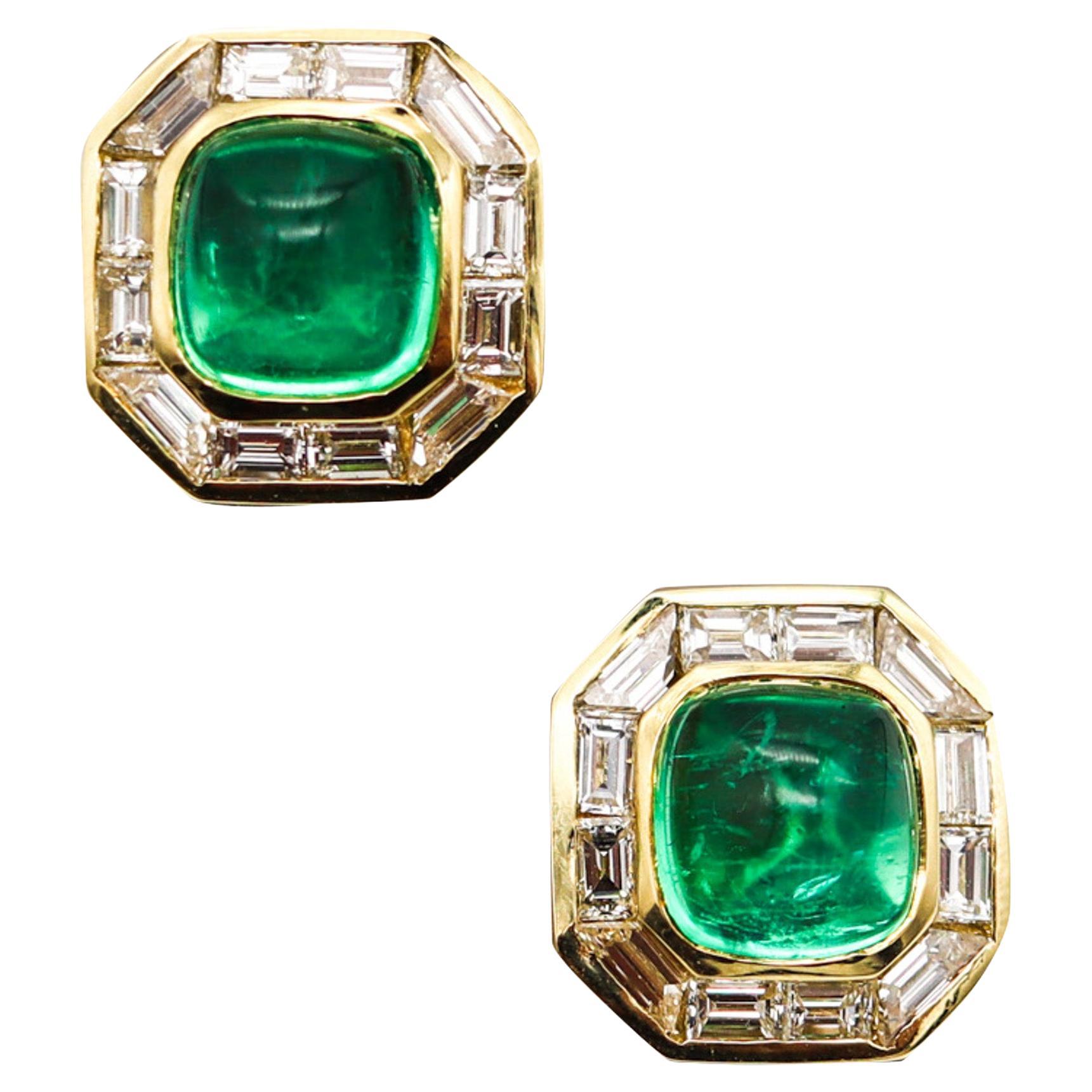 Bvlgari Clip On Earrings In 18Kt Gold With 11.72 Ctw In Diamonds And Emeralds For Sale